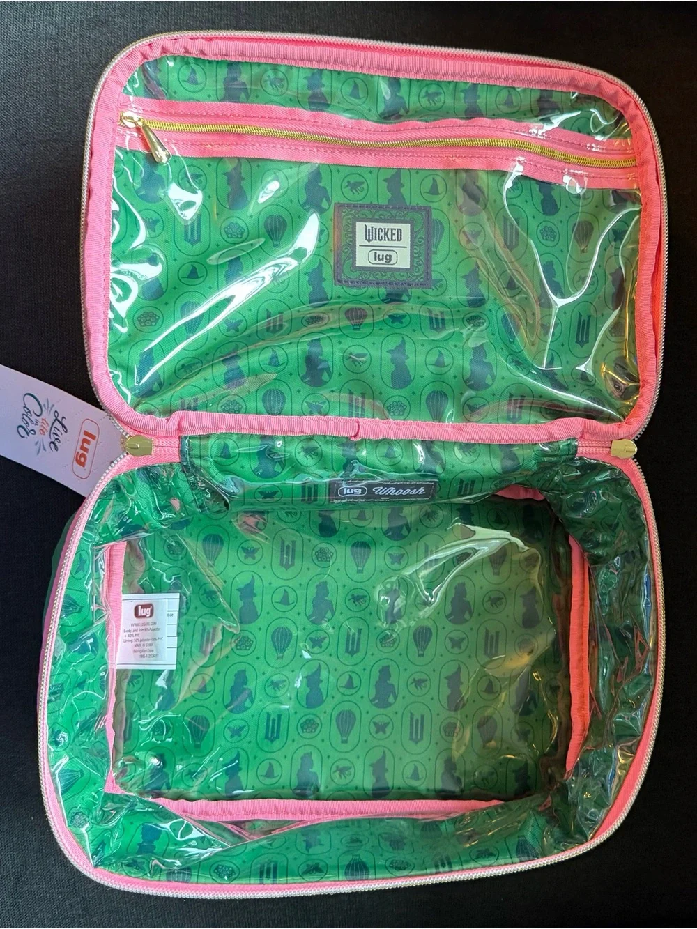 Lug x Wicked Whoosh Clearview Cosmetic Bag Case (Pink Green Glinda Elphaba Oz)